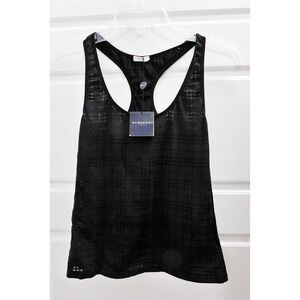 New Burberry Black on Black Plaid See Thru Tank Cami Blouse sz M‎
